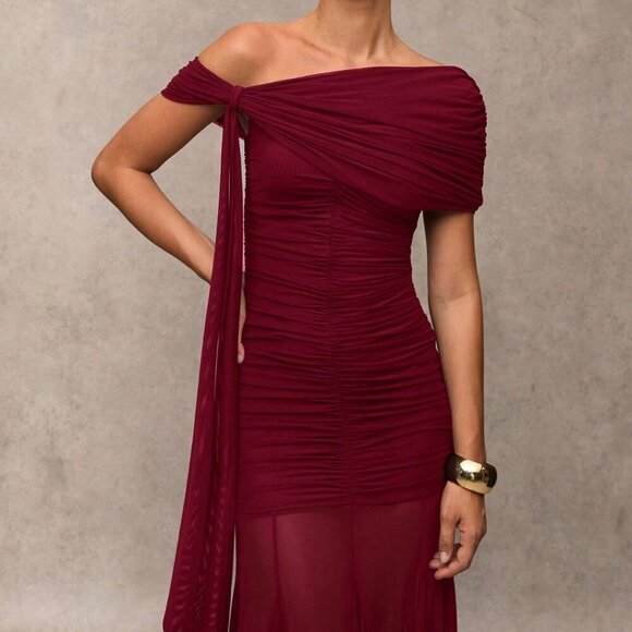 Burgundy Elegant Women's Casual Minimalist Tie Strap Dress - Picture 6 of 8
